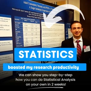 Statistics Course An image promoting a statistics course, highlighting its impact on boosting research productivity and the valuable skills gained from the course.