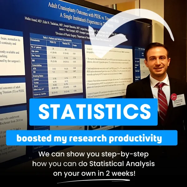 Statistics Course An image promoting a statistics course, highlighting its impact on boosting research productivity and the valuable skills gained from the course.