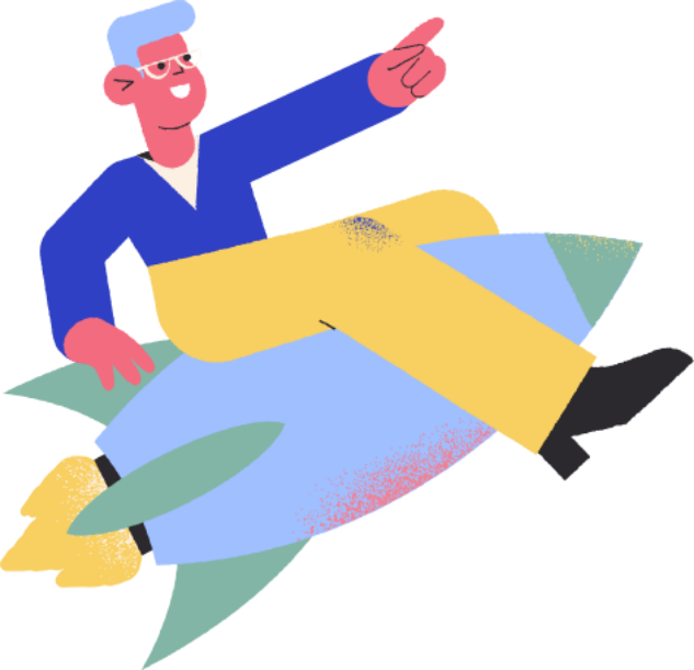 Research Course: An image of a person sitting on a flying rocket, symbolizing ambition and rapid progress. This creative illustration highlights the dynamic and forward-thinking approach encouraged by The Match Guy services.
