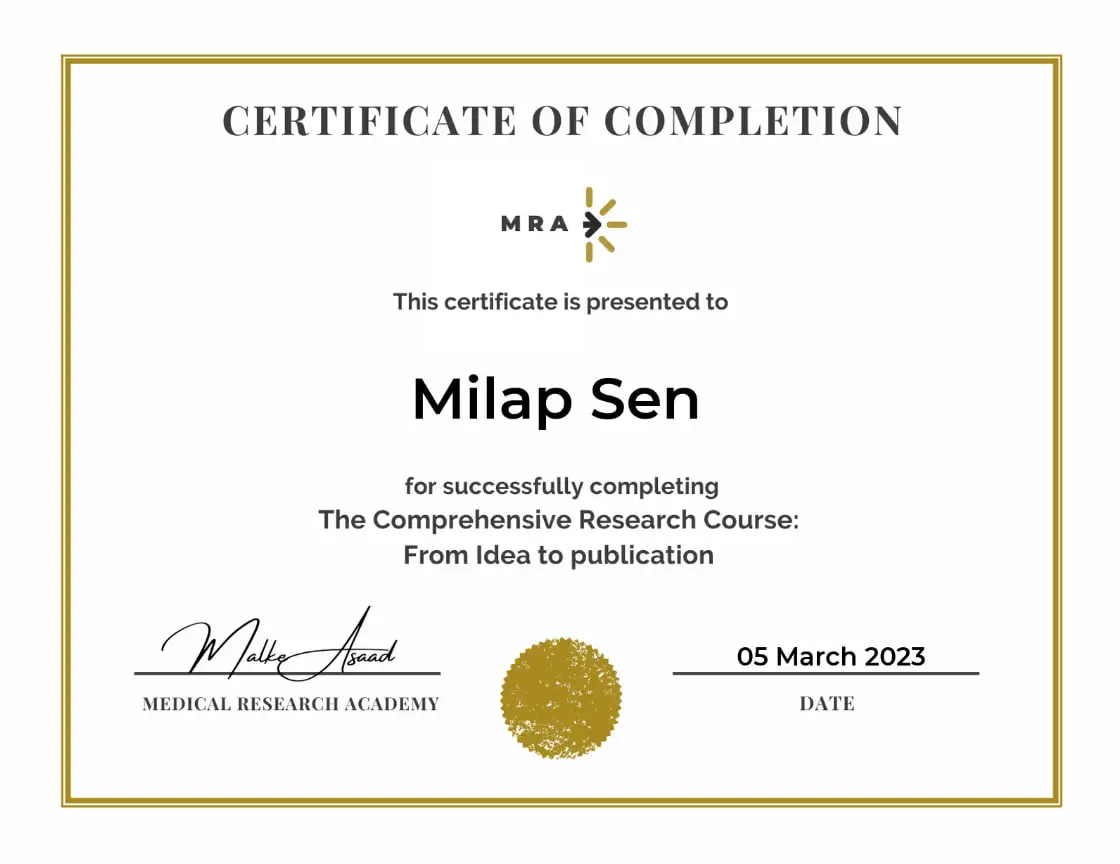 Research Course: An image featuring a certificate awarded to a student. This image highlights the achievements and successful completion of a course offered by The Match Guy services, symbolizing accomplishment and recognition.