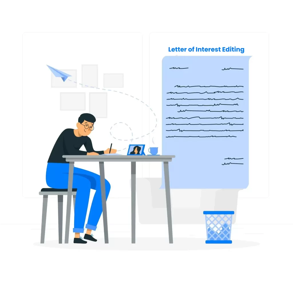 Letter of Interest Editing An image highlighting the process of editing a letter of interest, showcasing the detailed and meticulous nature of the task.
